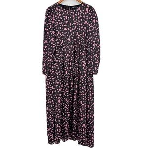 Zara Printed Black and Pink Long Sleeve Maxi Dress Women's‎ Size Large